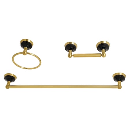 BAK911148BB Water Onyx 3-Piece Bathroom Accessory Set, Brushed Brass